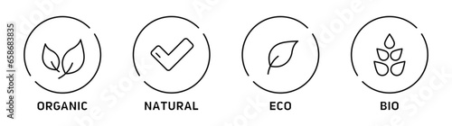 Set of icons of natural products. Concept of organics and eco-products. Vector