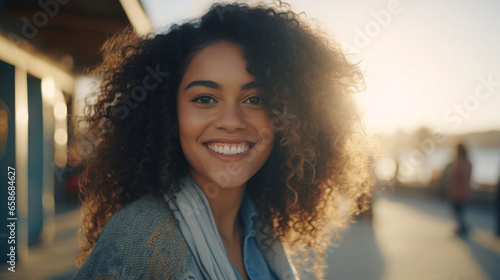 portrait of a young woman outdoors at sunset