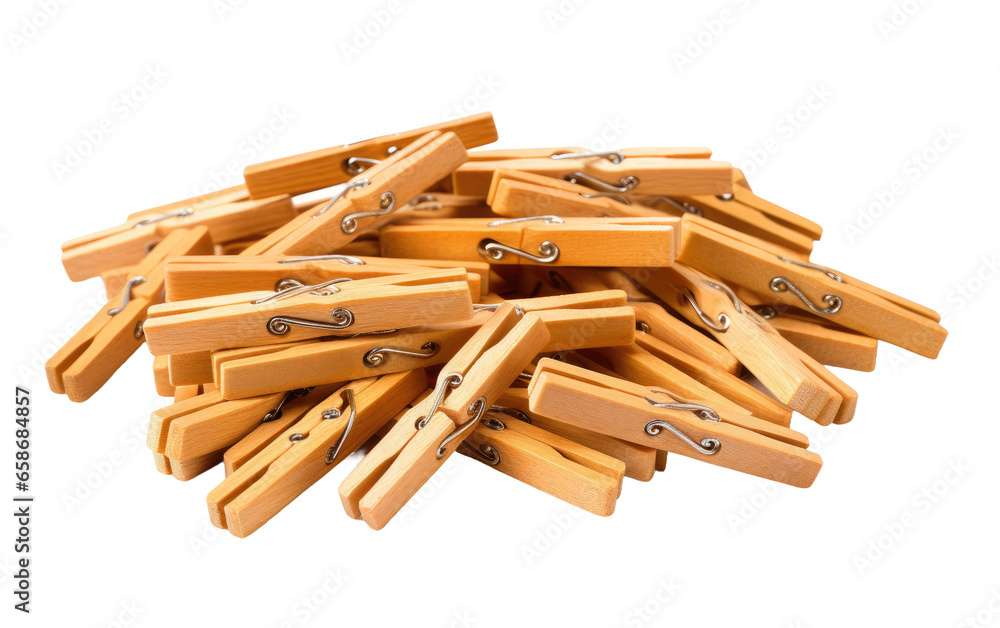 Clothespins Securely Fasten Laundry on the Outdoor Drying Line Isolated on a Transparent Background PNG.
