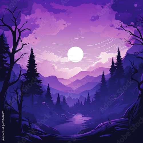 Purple night landscape, image of nature, sky, mountains © Tata Che