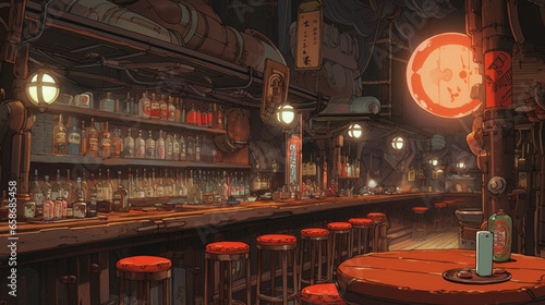 Izakaya Intrigue: Anime-style Illustration of a Relaxed Night Out, Generative AI