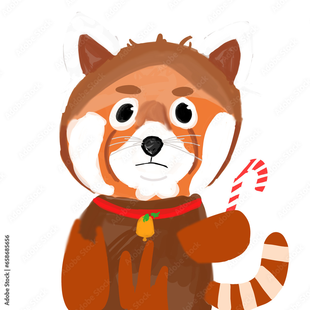 Cute baby red panda clipart, Merry Christmas