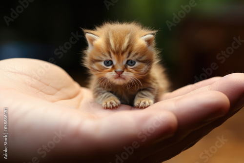 Cute tiny kitten on hand
