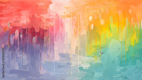 an abstract painting with vibrant rainbow colors as the background
