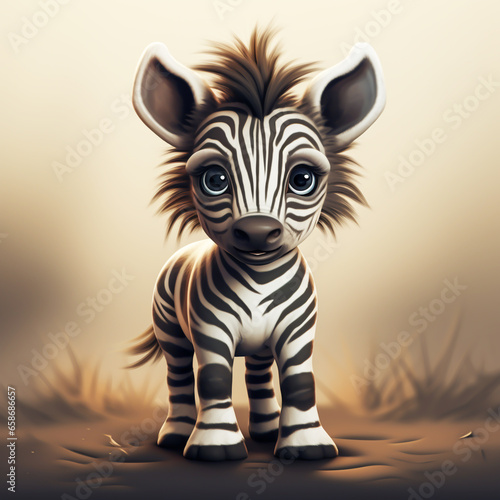 Cute card of a baby zebra  for children s book illustration. AI generated