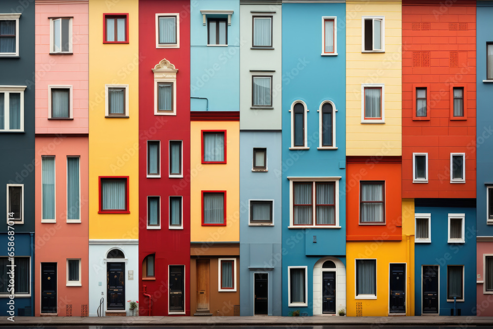 Colored house facade with bright colors - obrazy, fototapety, plakaty 
