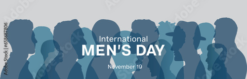International Men's Day banner design with blue silhouette of men. Vector illustration