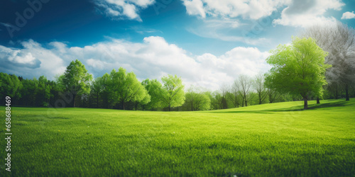 Photo Forest Glade With Trees On The Horizon On A Blue Sky Background Created Using Ar
