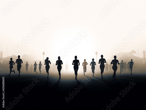 Silhouette illustration of a jogging or marathon runner running in the evening or morning.