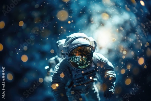 Lone astronaut floating against the backdrop of an starry galaxy - Deep Space Exploration - AI Generated