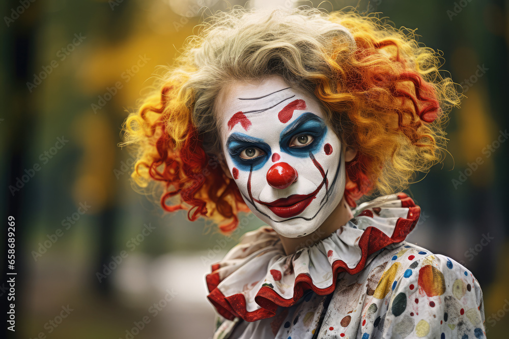 woman dressed up with clown costume