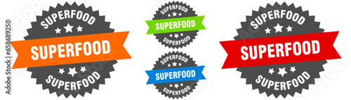 superfood sign. round ribbon label set. Seal