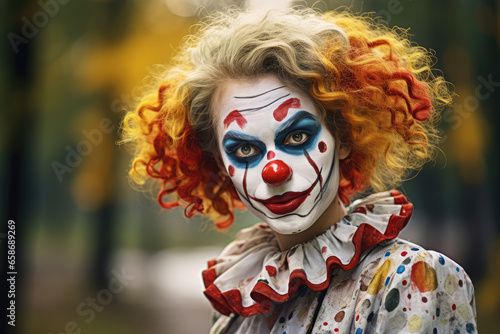 woman dressed up with clown costume