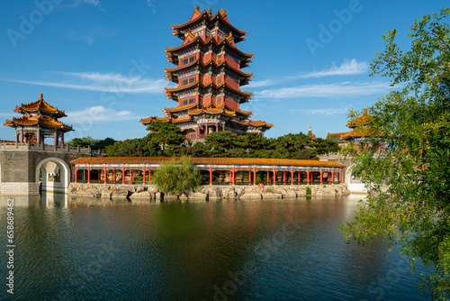 Chinese Garden Landscape  Palace on Lake