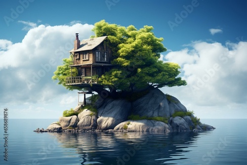 A small island house symbolizing freedom and independence. Generative AI