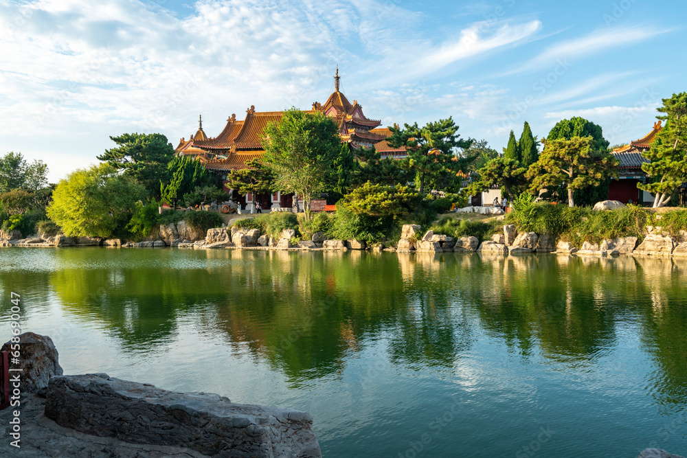 Chinese Garden Landscape, Palace on Lake