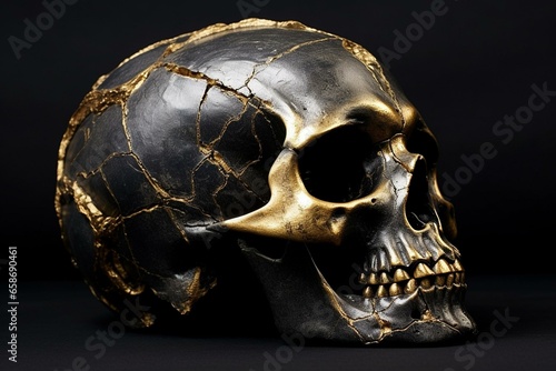 Gilded black skull. Generative AI