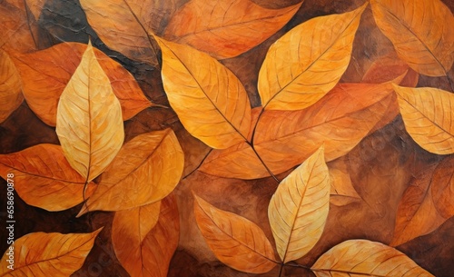 A vibrant autumn landscape with golden leaves against a rustic brown background