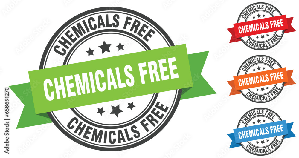 chemicals free stamp. round band sign set. label chemicals free stamp. round band sign set. label