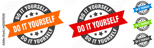 do it yourself stamp. do it yourself round ribbon sticker. tag