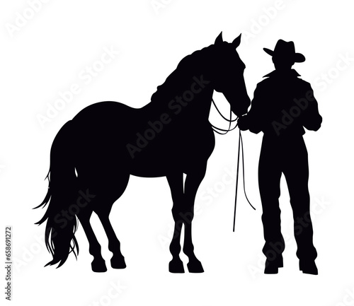 cowboy silhouette in horse full length