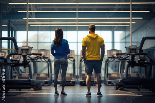 A couple exercising together in a gym