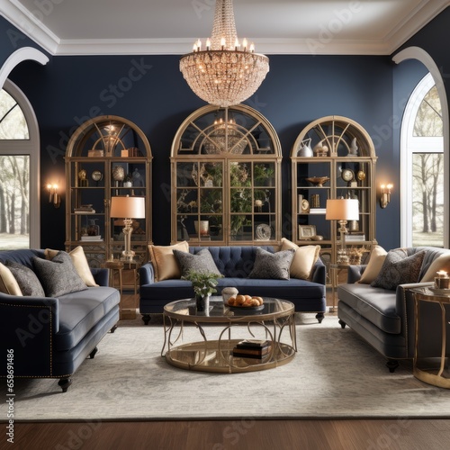 beautiful design classic modern classic living room in dark blue color scheme unique furniture design daylight house beautiful background
