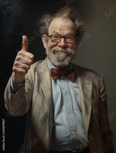A man in a suit giving a thumbs up