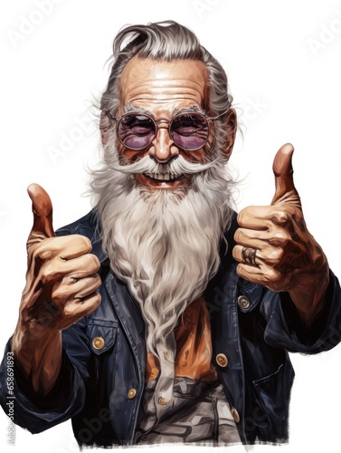 An elderly man expressing approval with a thumbs up gesture
