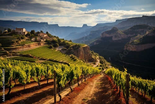 Beautiful view of vineyards in Tarragona's Priorat wine region in Spain. Generative AI photo