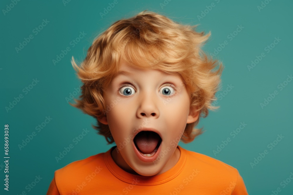 A young boy with a surprised expression on his face. Perfect for capturing genuine emotions and reactions. - obrazy, fototapety, plakaty 