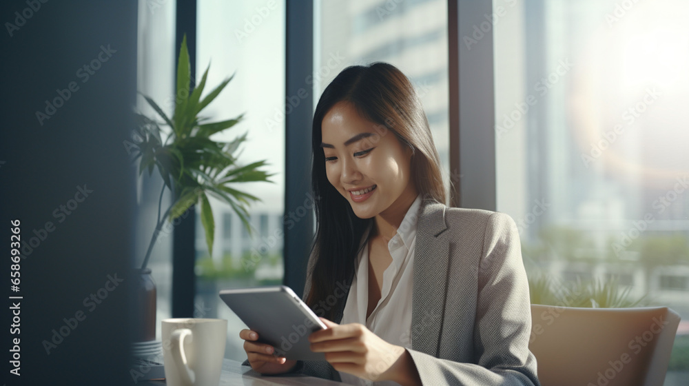 businesswoman working on tablet computer