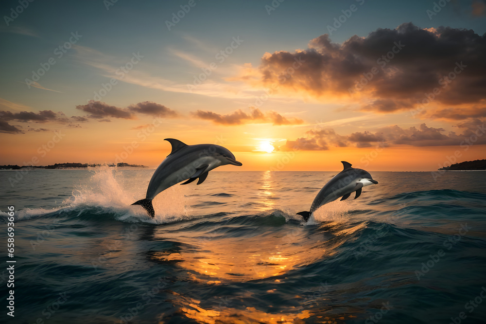 Fototapeta premium Beautiful sunset view from beach, AI Generated.