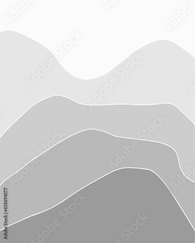 Panoramic of gray mountains, hand drawn abstract minimalist artwork. 