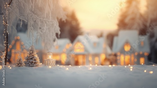 A Christmas scene with a beautiful housing estate in the background. Copy space for developers and real estate sellers. © Artur