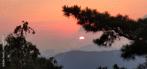 Korean scenery - a sunset in the mountains of autumn