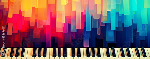 Banner  Vibrant Symphony  Abstract Colorful Piano Keyboard as Wallpaper Background