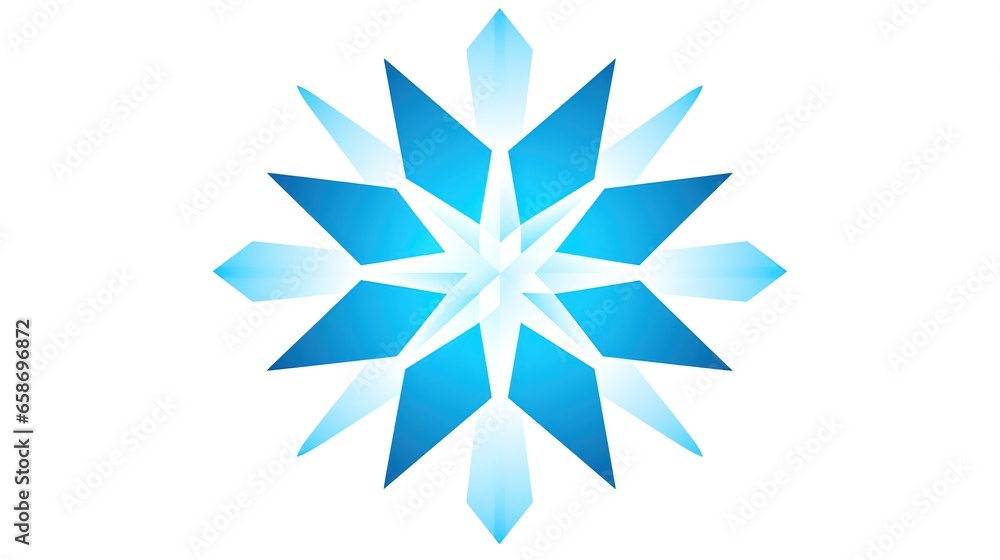 one large blue snowflake on a white background.