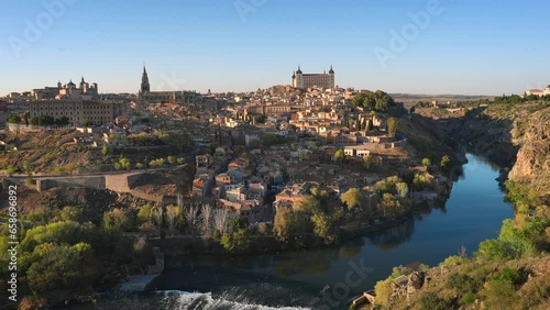Toledo Skyline with Cathedral, Alcazar and Tagus River - Toledo, Spain