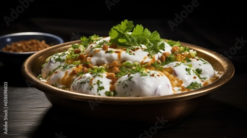 Indian chaat known as dahi vada or bhalla features vadas soaked in thick curd widely enjoyed in South Asia photo