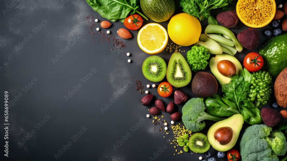 Alkaline diet products for immunity top view on concrete background - obrazy, fototapety, plakaty 