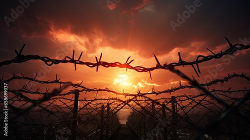 Barbed wire fence at sunset...
