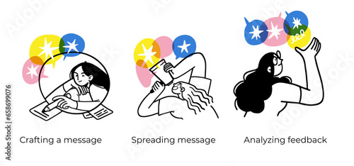 Business Concept illustrations. Scenes with men and women taking part in business activities. Vector illustration