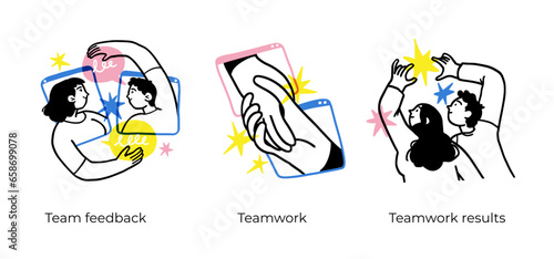 Business Concept illustrations. Scenes with men and women taking part in business activities. Vector illustration