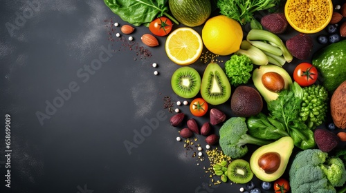 Alkaline diet products for immunity top view on concrete background