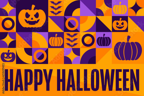 Happy Halloween. Holiday concept. Template for background, banner, card, poster with text inscription. Vector EPS10 illustration.