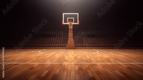 Basketball court side view mockup with hoop tribune and wood parquet surface for teamwork © vxnaghiyev