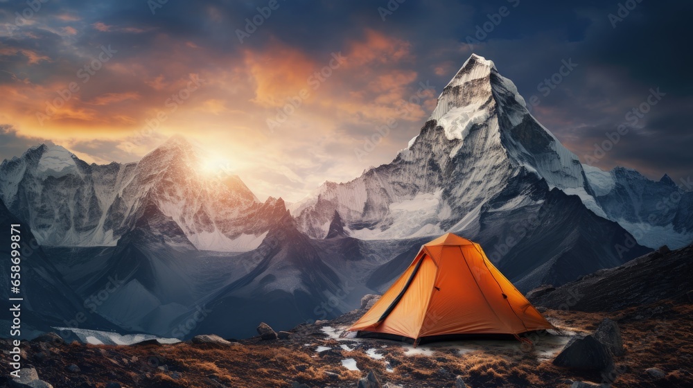 Highest mountain in the world Everest has a tent at its base in a national park Nepal