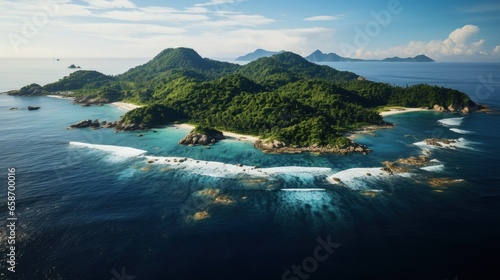 Vászonkép A westward aerial view of Silhouette island in the Seychelles located in the Ind