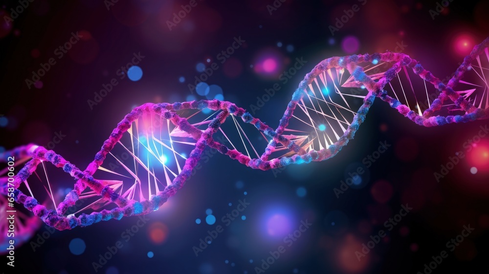 Innovative medical science and biotechnology concept manipulating and replacing parts of luminous DNA molecules for medical breakthroughs - obrazy, fototapety, plakaty 